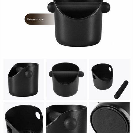 Compact Flat Mouth Espresso Knock Box Coffee Grounds Waste Bin with Anti-Slip Base and Rubber Bar for Home Coffee Stations.