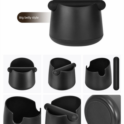 Wide Base Espresso Knock Box Coffee Grounds Waste Bin with Anti-Slip Pad and Rubber Bar for Home Baristas.