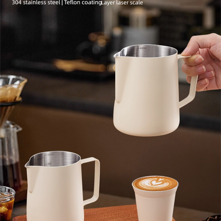 350ml Stainless Steel Milk Frothing Pitcher with Latte Art Pen Pointed Spout Steaming Jug Set for Home Baristas White.
