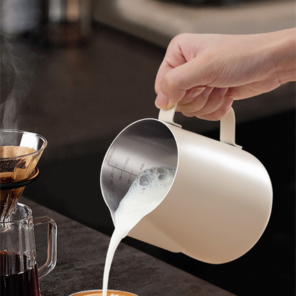 350ml Stainless Steel Milk Frothing Pitcher with Latte Art Pen Pointed Spout Steaming Jug Set for Home Baristas White.