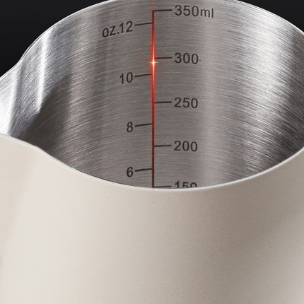 350ml Stainless Steel Milk Frothing Pitcher with Latte Art Pen Pointed Spout Steaming Jug Set for Home Baristas White.