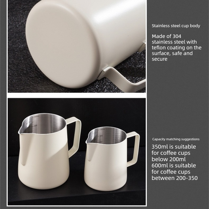 350ml Stainless Steel Milk Frothing Pitcher with Latte Art Pen Pointed Spout Steaming Jug Set for Home Baristas White.