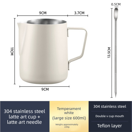 350ml Stainless Steel Milk Frothing Pitcher Pointed Spout Steaming Jug with Measurement Marks for Latte Art Home Baristas White.