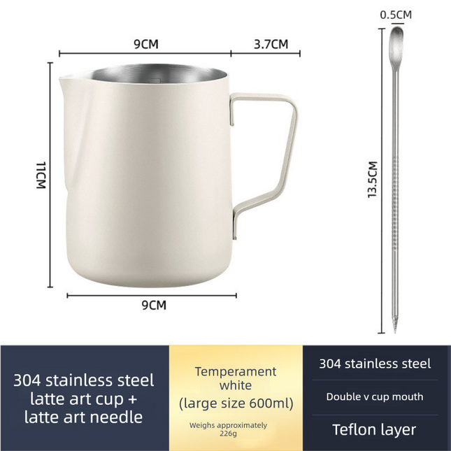 350ml Stainless Steel Milk Frothing Pitcher Pointed Spout Steaming Jug with Measurement Marks for Latte Art Home Baristas White.