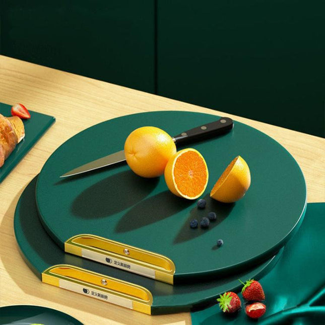 35X35CM Thickened Circular Standable Cutting Board - Food-Grade Double-Sided Kitchen Board with Space-Saving Vertical Storage.