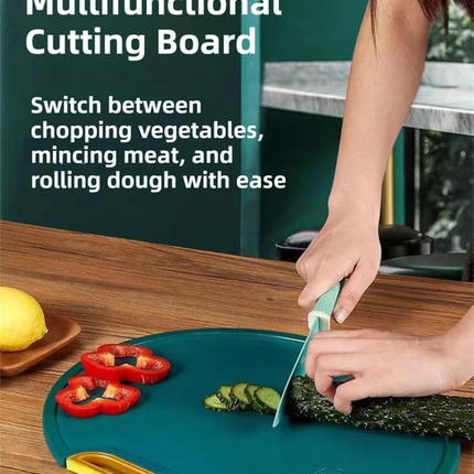 35X35CM Thickened Circular Standable Cutting Board - Food-Grade Double-Sided Kitchen Board with Space-Saving Vertical Storage.
