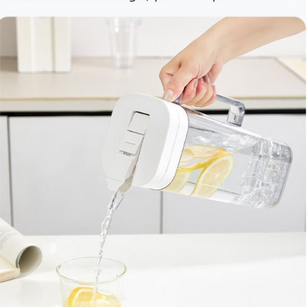 White 2000ML Leak-Proof Flip-Top Cool Water Pitcher for Refrige Door - Cold/Heat-Resistant Stylish Iced Tea Fruit Infuser Kettle.