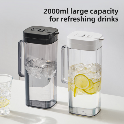 Black 2000ML Leak-Proof Flip-Top Cool Water Pitcher for Refrige Door - Cold/Heat-Resistant Stylish Iced Tea Fruit Infuser Kettle.