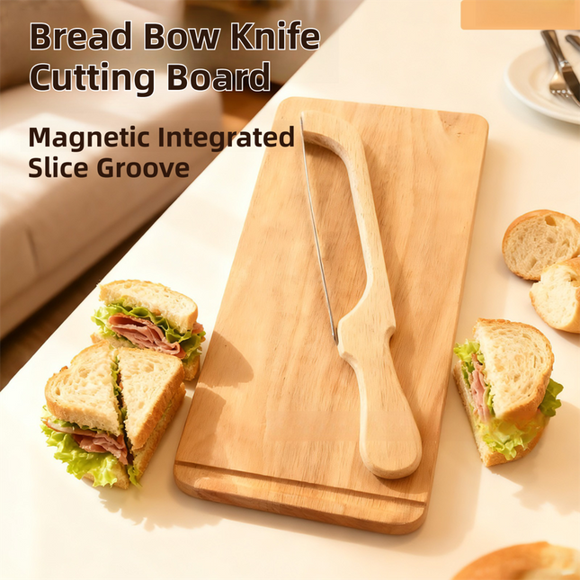 Portable Magnetic Bread Slicing Set: Serrated Toast Knife with Integrated Wooden Cutting Board.