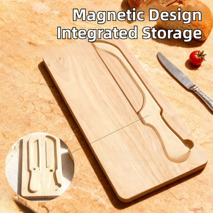 Portable Magnetic Bread Slicing Set: Serrated Toast Knife with Integrated Wooden Cutting Board.