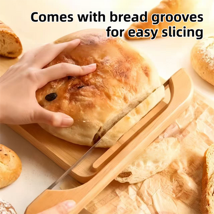 Portable Magnetic Bread Slicing Set: Serrated Toast Knife with Integrated Wooden Cutting Board.
