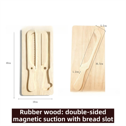 Portable Magnetic Bread Slicing Set: Serrated Toast Knife with Integrated Wooden Cutting Board.