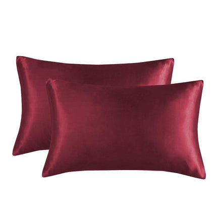 1-Pair Wine Red Luxury Satin Silk Pillowcase for Hair and Skin - Smooth Cooling Pillow Cover with Envelope Closure - Queen (20x30").