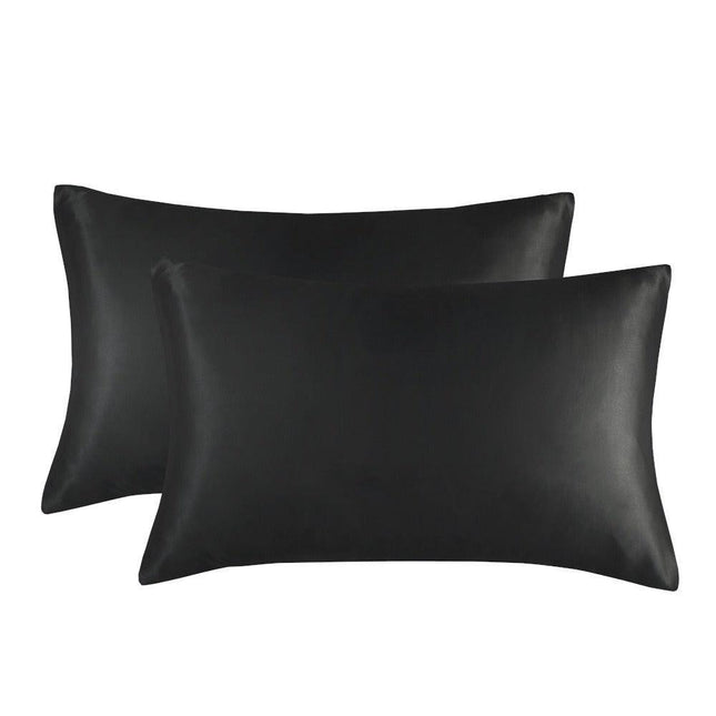 1-Pair Black Luxury Satin Silk Pillowcase for Hair and Skin - Smooth Cooling Pillow Cover with Envelope Closure - King (20x36").