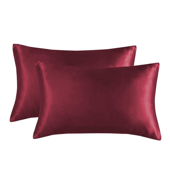 1-Pair Wine Red Luxury Satin Silk Pillowcase for Hair and Skin - Smooth Cooling Pillow Cover with Envelope Closure - King (20x36").