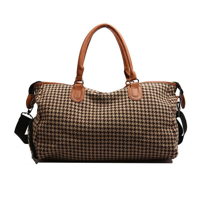 Brown Large Capacity Knitted Travel Bag with Shoe-Zone - Weekend Overnight & Carry-on Gym Bag.