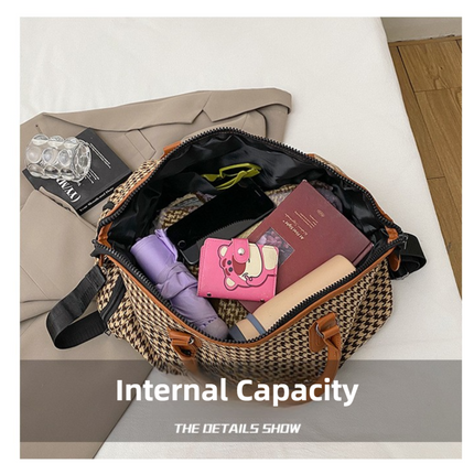 Black Large Capacity Knitted Travel Bag with Shoe-Zone - Weekend Overnight & Carry-on Gym Bag.
