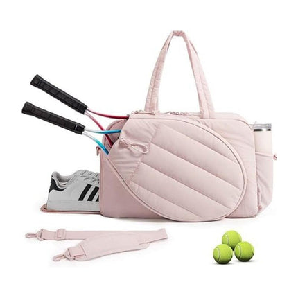 42L Pink Tennis & Pickleball Expandable Tote Bag wIth Shoe-Zone & Bottle Side Pocket - Waterproof Gym Bag for Racquets & Paddles.