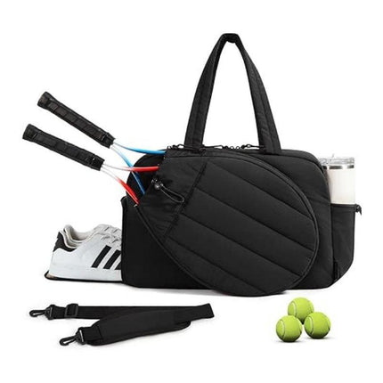 42L Black Tennis & Pickleball Expandable Tote Bag wIth Shoe-Zone & Bottle Side Pocket - Waterproof Gym Bag for Racquets & Paddles.