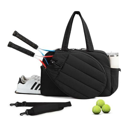 42L Black Tennis & Pickleball Expandable Tote Bag wIth Shoe-Zone & Bottle Side Pocket - Waterproof Gym Bag for Racquets & Paddles.