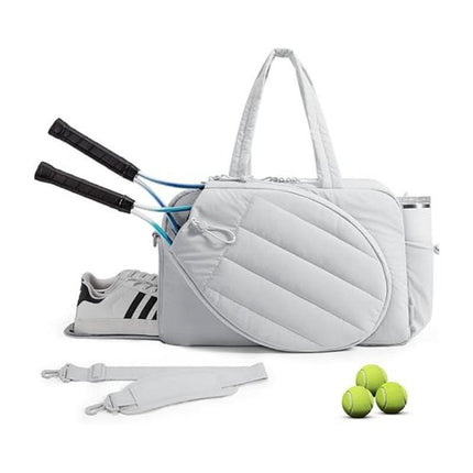 42L Light-Grey Tennis & Pickleball Expandable Tote Bag wIth Shoe-Zone & Bottle Side Pocket - Waterproof Gym Bag for Racquets & Paddles.