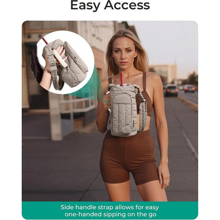 Black Nylon Quilted Insulated Water Bottle Bag for 18-64oz Flask - Lightweight Sports & Travel Puffer Shockproof Protective Pouch.