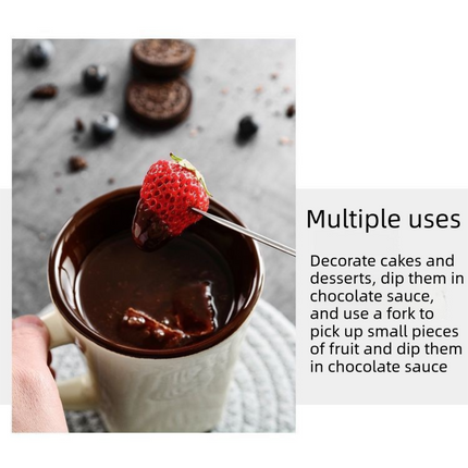 White European Style Ceramic Chocolate & Cheese Melter Set - 200ml Mini Melting Mug & Fork.