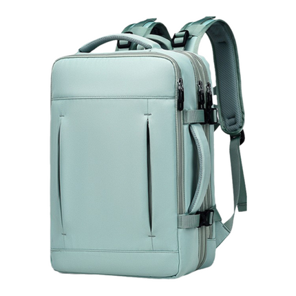 Green Expandable Travel Laptop Backpack with USB Charging Port - Waterproof Nylon Business Bag with 11cm Depth Extension (45x32cm).