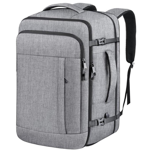 Grey Expandable 17-Inch Laptop Travel Backpack with USB Port - Durable TSA Friendly Carry-on Luggage Bag.