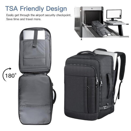 Grey Expandable 17-Inch Laptop Travel Backpack with USB Port - Durable TSA Friendly Carry-on Luggage Bag.