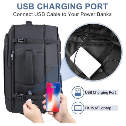 Grey Expandable 17-Inch Laptop Travel Backpack with USB Port - Durable TSA Friendly Carry-on Luggage Bag.