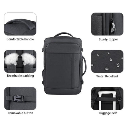 Grey Expandable 17-Inch Laptop Travel Backpack with USB Port - Durable TSA Friendly Carry-on Luggage Bag.