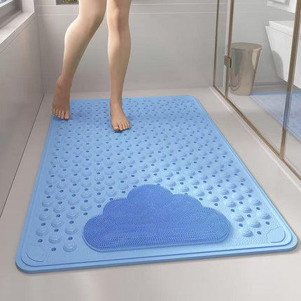 Blue Eco-Friendly Bath Mat with Massage Points - Anti-Slip Suction Cup Safety Bathroom Rug (L Size 86.5X53x2 CM).