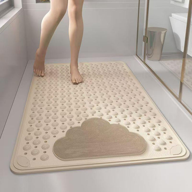 2-Pack Khaki Eco-Friendly Bath Mat with Massage Points - Anti-Slip Suction Cup Safety Bathroom Rug (M Size 75.5X44x2 CM).