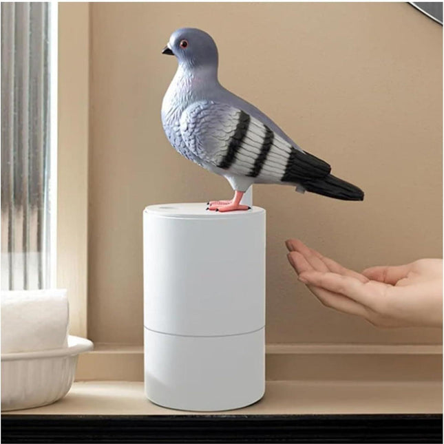 Adorable Grey Pigeon Smart Motion Sensor Foam Pump - Touchless Hand Washer with Anti-Glare Technology for Outdoor & Bright Light.