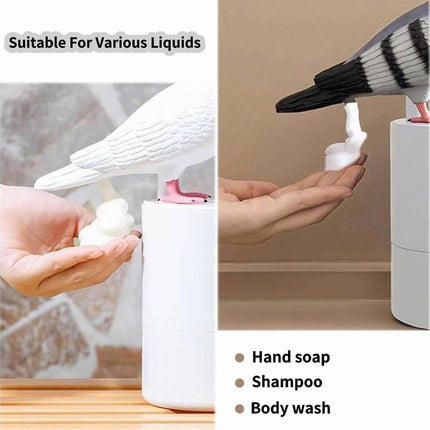 Adorable Grey Pigeon Smart Motion Sensor Foam Pump - Touchless Hand Washer with Anti-Glare Technology for Outdoor & Bright Light.