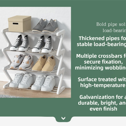 Black Stable Z-Shaped 4-Tier Shoe Rack(51x45CM) - Waterproof Cloth & Sturdy Steel Pipe, Easy Assembly & Space Saving for Dormitory & Small Apartments.