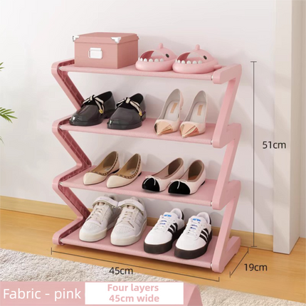 Pink Stable Z-Shaped 4-Tier Shoe Rack(51x45CM) - Waterproof Cloth & Sturdy Steel Pipe, Easy Assembly & Space Saving for Dormitory & Small Apartments.