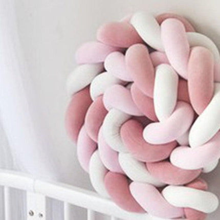 White & Pink 2M Nordic 3-Strand Hand-Braided Knot Long Pillow - Soft Plush Sofa Cushion, Room Decor for Bedroom & Living Room.