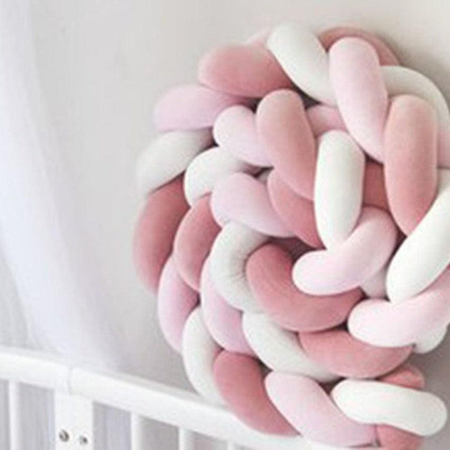 White & Pink 2M Nordic 3-Strand Hand-Braided Knot Long Pillow - Soft Plush Sofa Cushion, Room Decor for Bedroom & Living Room.