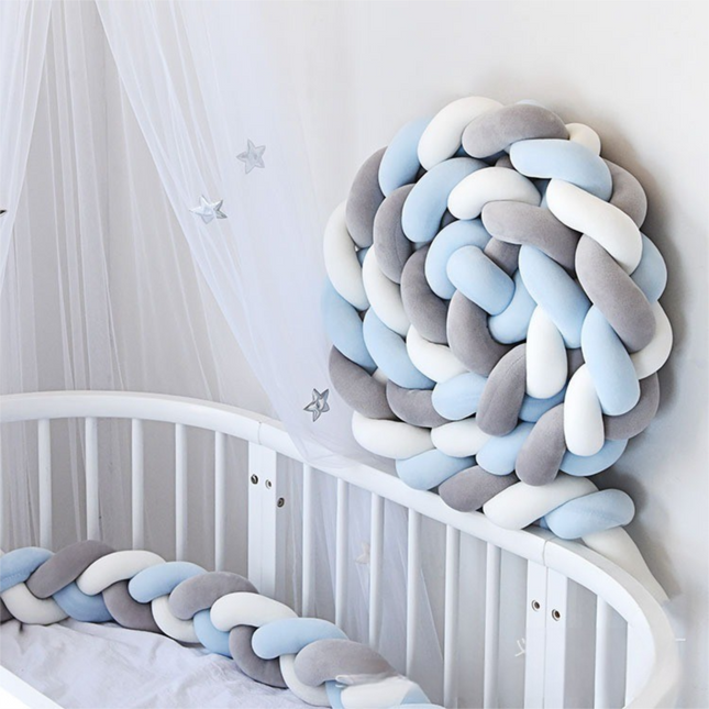 White & Grey & Blue 2M Nordic 3-Strand Hand-Braided Knot Long Pillow - Soft Plush Sofa Cushion, Room Decor for Bedroom & Living Room.