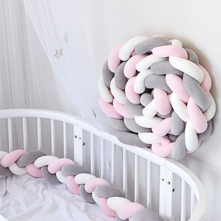 White & Grey & Pink 2M Nordic 3-Strand Hand-Braided Knot Long Pillow - Soft Plush Sofa Cushion, Room Decor for Bedroom & Living Room.