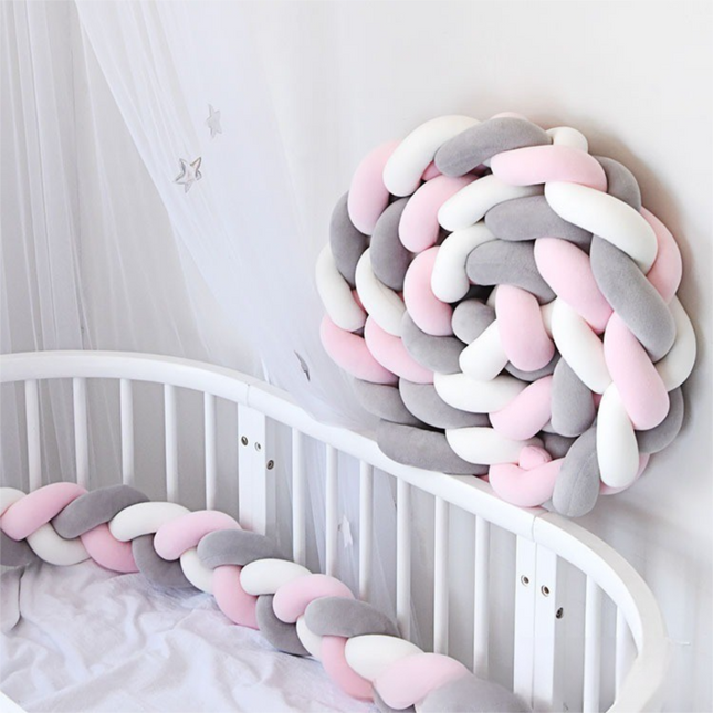 White & Grey & Pink 2M Nordic 3-Strand Hand-Braided Knot Long Pillow - Soft Plush Sofa Cushion, Room Decor for Bedroom & Living Room.