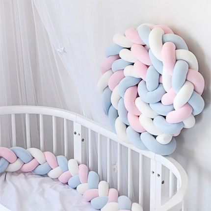 White & Blue & Pink 2M Nordic 3-Strand Hand-Braided Knot Long Pillow - Soft Plush Sofa Cushion, Room Decor for Bedroom & Living Room.