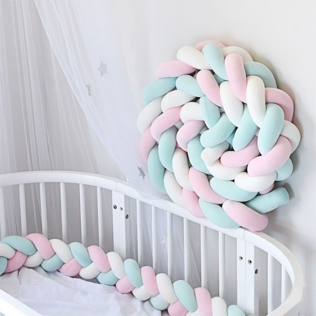 White & Green & Pink 2M Nordic 3-Strand Hand-Braided Knot Long Pillow - Soft Plush Sofa Cushion, Room Decor for Bedroom & Living Room.
