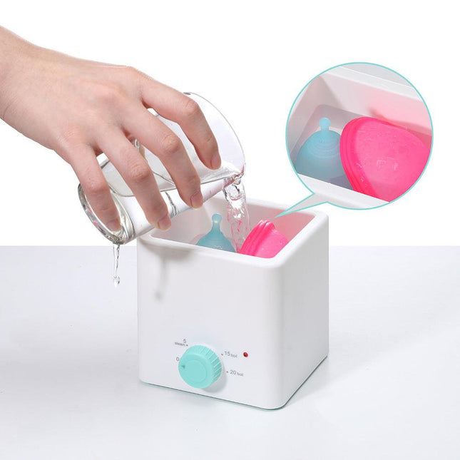 Orange Portable 2-in-1 High-Temperature Steam & Boiling Sterilizer for Silicone Period Cups - Automatic One-Button Sanitizer Hygiene Device.