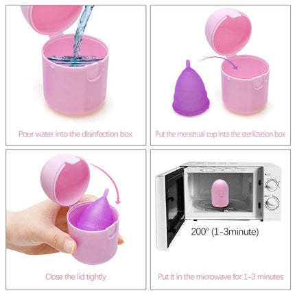 2PCS Reusable Medical Grade Silicone Menstrual Cup(S Size) & 2PCS Matching Sterilizer Box - Microwave Safe Disinfector Case, Heat Resistant 130°C (White Set).