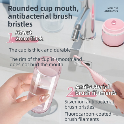 Pink Portable 2-in-1 Travel Toothbrush/Toothpaste Organizer & Mouthwash Cup - Lightweight and Durable Crystal Clear PC Material.