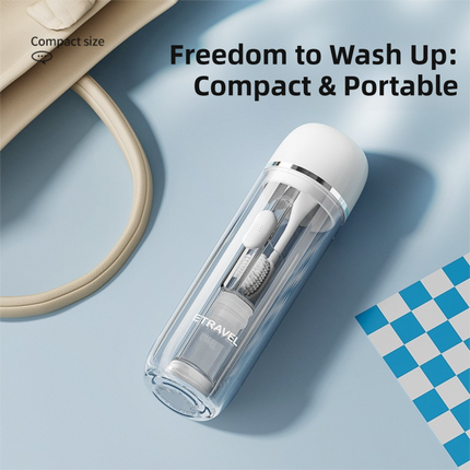 Pink Portable 2-in-1 Travel Toothbrush/Toothpaste Organizer & Mouthwash Cup - Lightweight and Durable Crystal Clear PC Material.