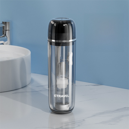 Grey Portable 2-in-1 Travel Toothbrush/Toothpaste Organizer & Mouthwash Cup - Lightweight and Durable Crystal Clear PC Material.
